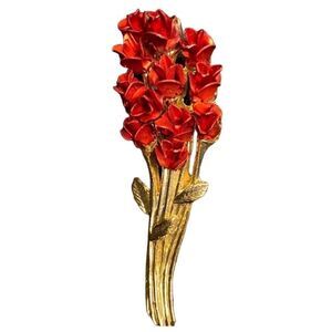 Lovely Vintage Danbury Mint Red Dozen Roses Gold Tone Brooch/Pin